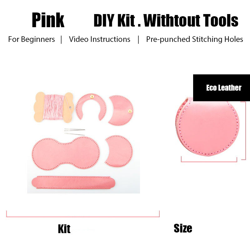 Pink Leather Coin Pouch Kit DIY Leather Round Coin Wallets Kit DIY Eco Leather Project DIY Leather Kit