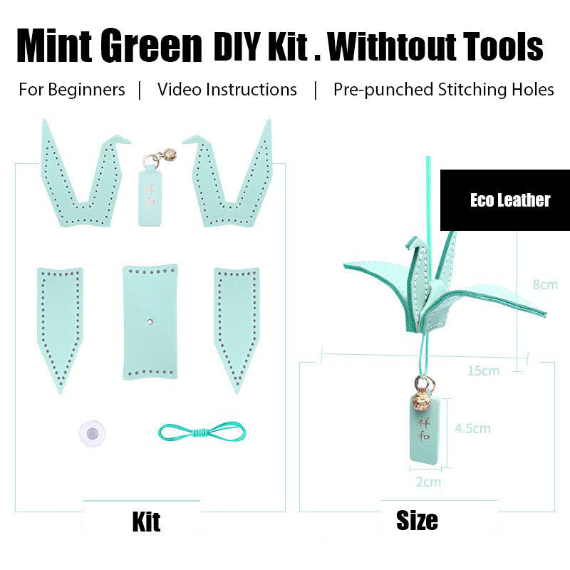 Cute DIY Leather Paper Crane Kit DIY Mint Green Project DIY Leather Paper Crane Charm Kit