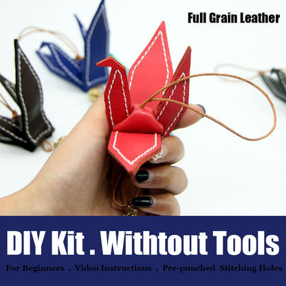 Cute DIY Leather Paper Crane Kit DIY Black Sheepskin Project DIY Leather Paper Crane Charm Kit