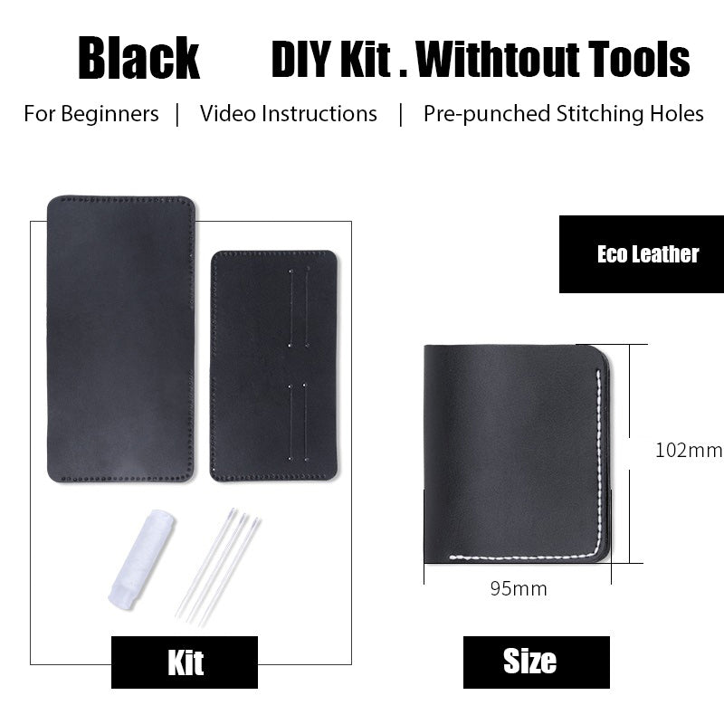 Womens Leather Small Wallet Kit DIY Black Leather Slim Wallets Kit DIY Eco Leather Project DIY Leather Kit