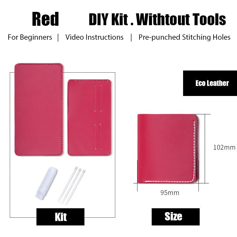 Womens Leather Small Wallet Kit DIY Red Leather Slim Wallets Kit DIY Eco Leather Project DIY Leather Kit