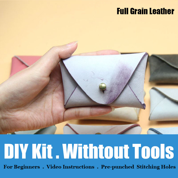 Minimalism Leather Card Holder Kit DIY Purple Leather Coin Wallet Kit DIY Leather Projects DIY Leather Kit