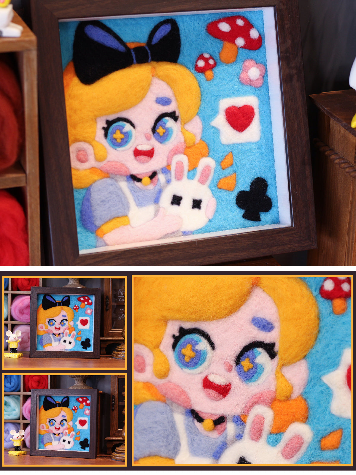 Alice in Wonderland Needle felted Painting Kit Needle felting Projects Needle felting For Beginners