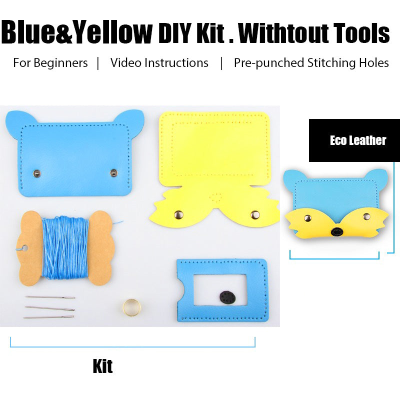 Blue&white Leather Card Holder Kit DIY Leather Fox Coin Wallets Kit DIY Eco Leather Project DIY Leather Kit