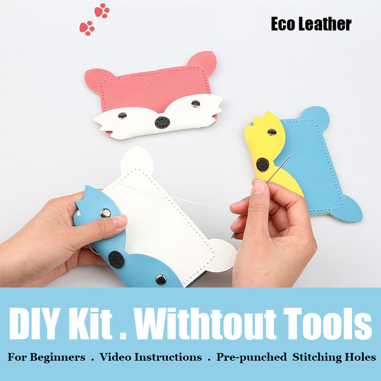 Blue&white Leather Card Holder Kit DIY Leather Fox Coin Wallets Kit DIY Eco Leather Project DIY Leather Kit