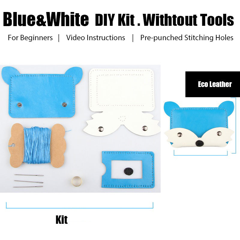 White&Blue Leather Card Holder Kit DIY Leather Fox Coin Wallets Kit DIY Eco Leather Project DIY Leather Kit