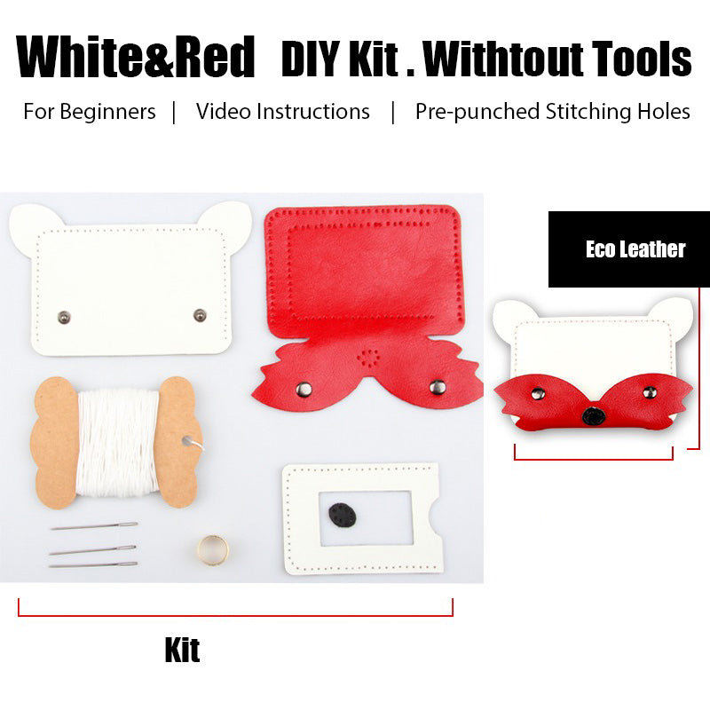 Blue&white Leather Card Holder Kit DIY Leather Fox Coin Wallets Kit DIY Eco Leather Project DIY Leather Kit