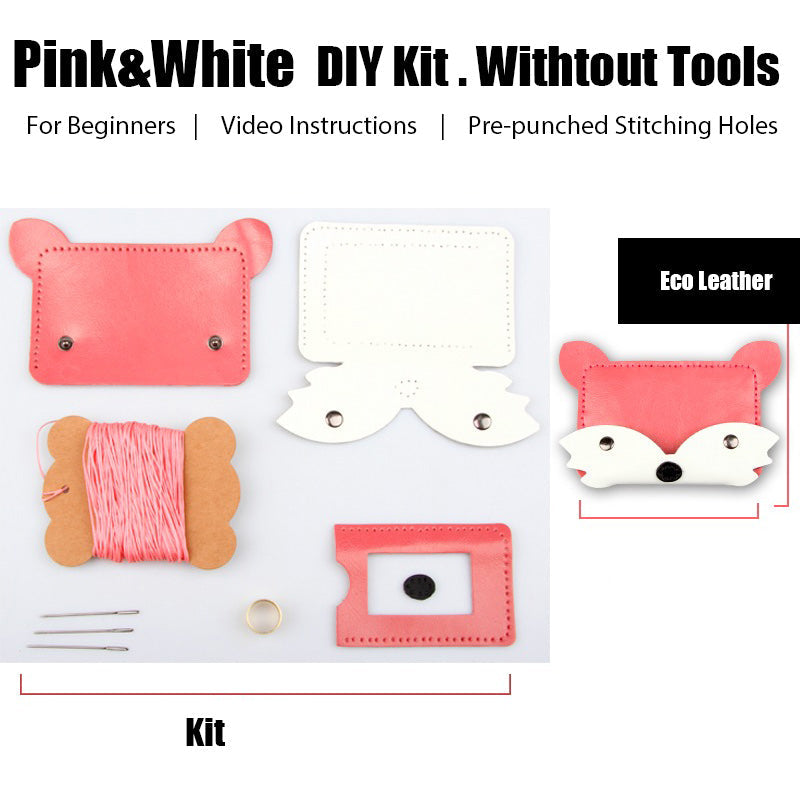 White&Blue Leather Card Holder Kit DIY Leather Fox Coin Wallets Kit DIY Eco Leather Project DIY Leather Kit