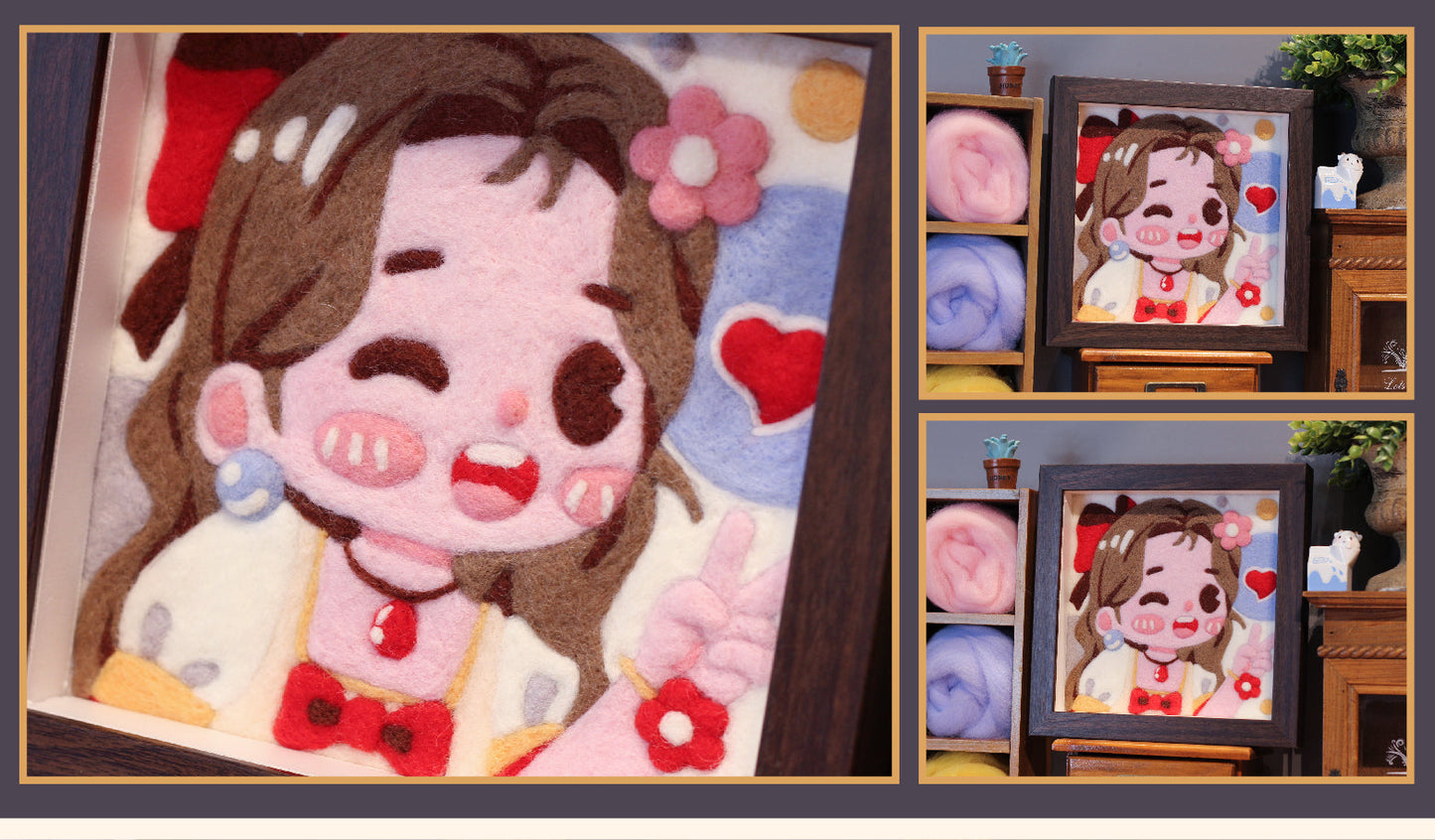 Cute Aerith Needle felted Painting Kit Needle felting Project Needle felting For Beginners