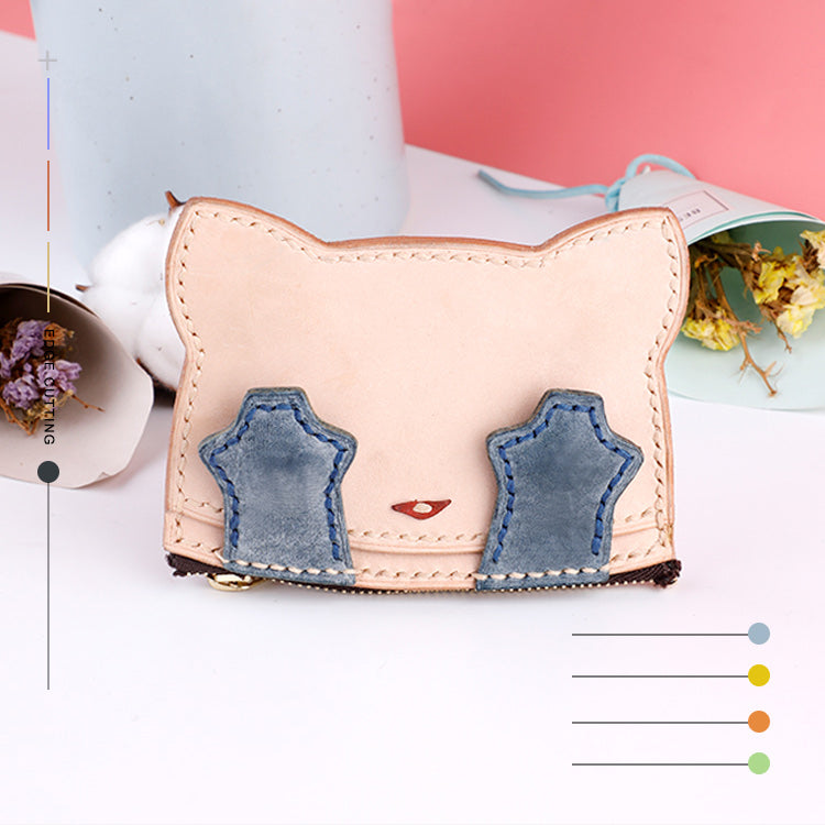 Leather Pattern Leather Card Holder Pattern Cute Cat Coin Wallet Leather Craft Patterns Leather Templates