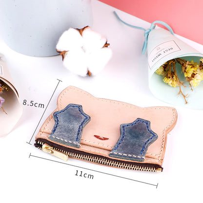 Leather Pattern Leather Card Holder Pattern Cute Cat Coin Wallet Leather Craft Patterns Leather Templates