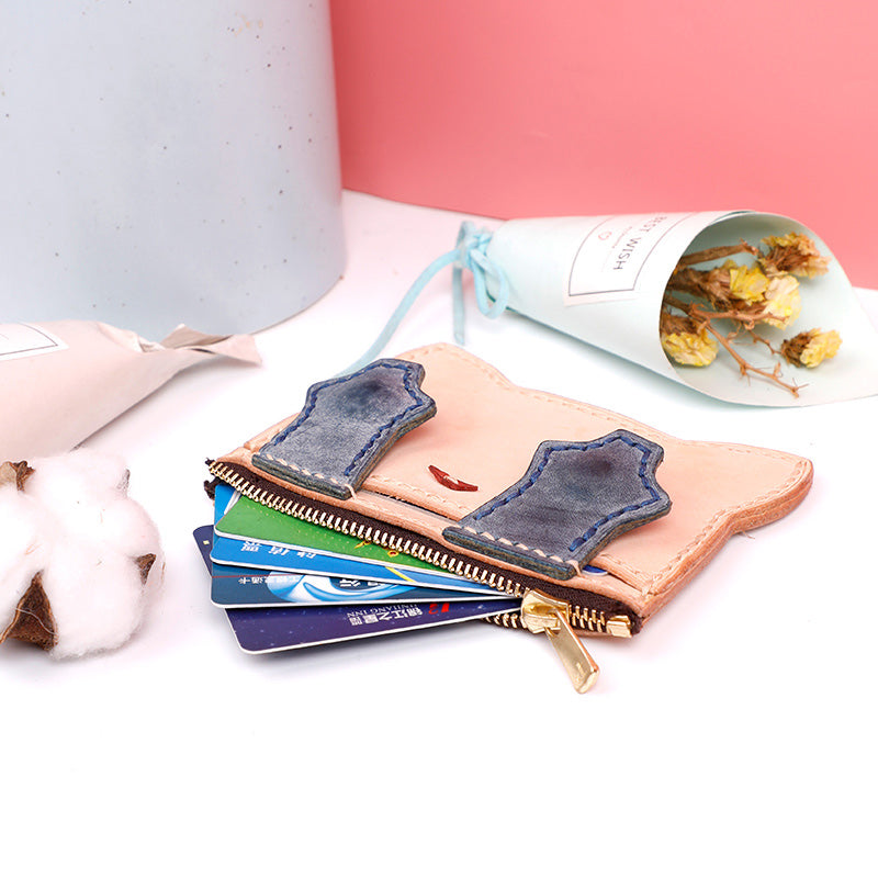 Leather Pattern Leather Card Holder Pattern Cute Cat Coin Wallet Leather Craft Patterns Leather Templates