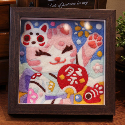 Cute Cat In Kimono Needle felted Painting Kit Needle felting Project Needle felting For Beginners