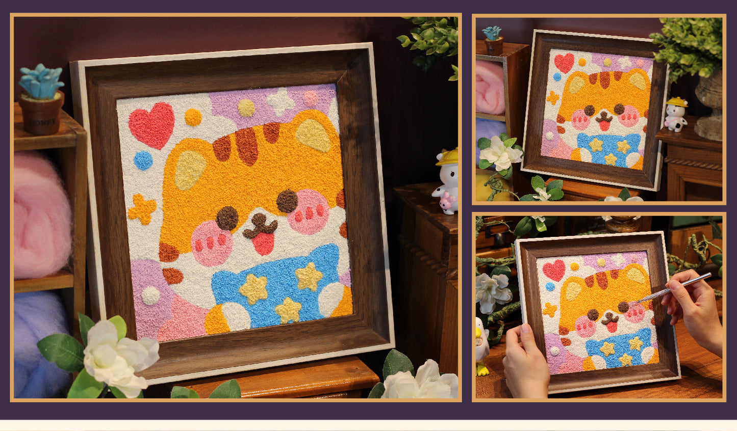 Cute Cat Needle felted Painting Kit Needle felting Project Needle felting For Beginners