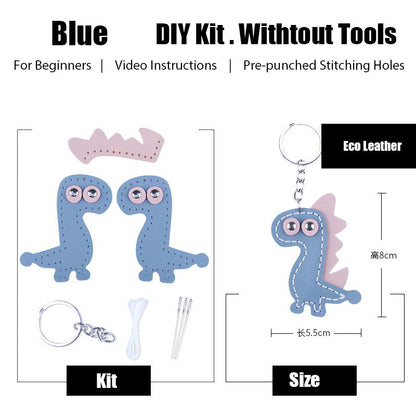 Cute DIY Leather Dinosaur Key Charm Kit DIY Blue Leather Project DIY Dinosaur Leather Womens Bag Charm DIY Kit