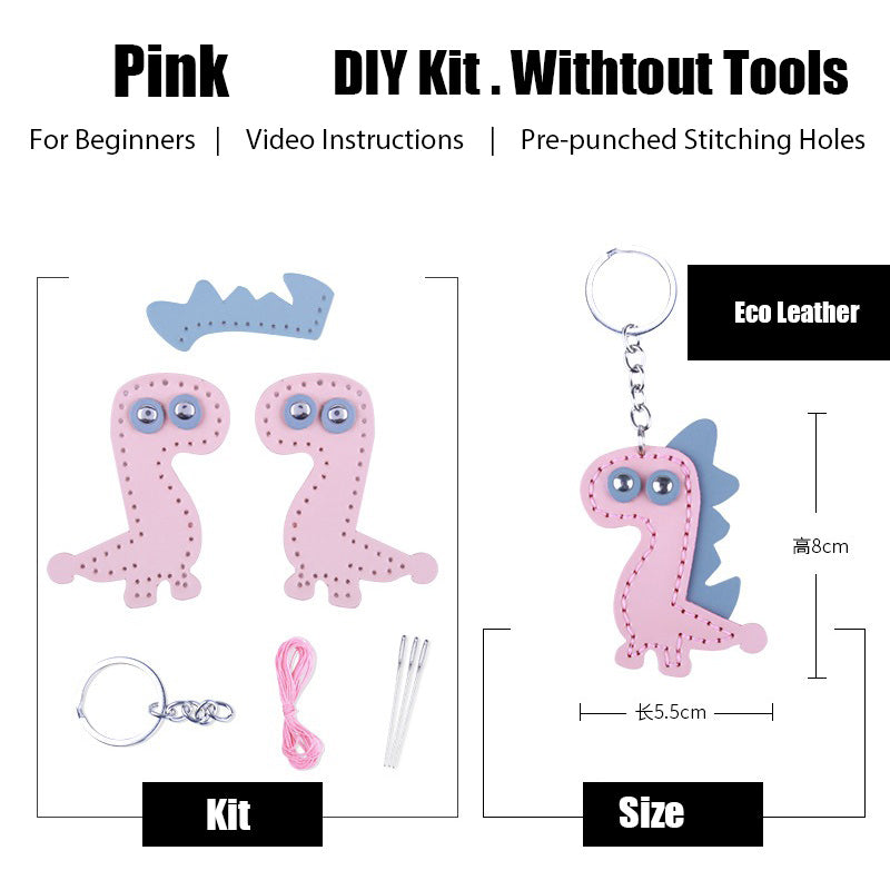 Cute DIY Leather Dinosaur Key Charm Kit DIY Pink Leather Project DIY Dinosaur Leather Womens Bag Charm DIY Kit