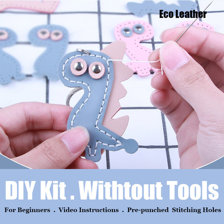 Cute DIY Leather Dinosaur Key Charm Kit DIY Blue Leather Project DIY Dinosaur Leather Womens Bag Charm DIY Kit