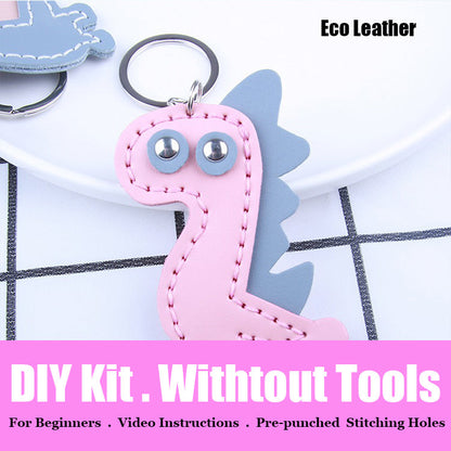 Cute DIY Leather Dinosaur Key Charm Kit DIY Blue Leather Project DIY Dinosaur Leather Womens Bag Charm DIY Kit