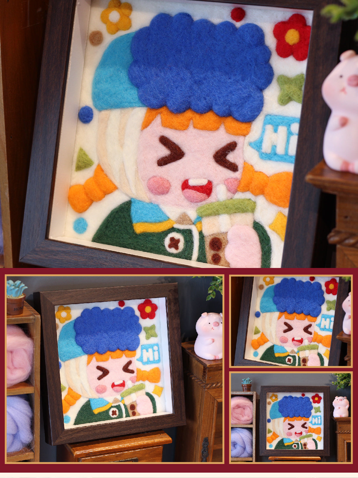 Cute Girl Self-Portraits Needle felted Painting Kit Needle felting Project Needle felting For Beginners