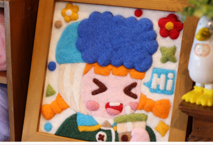 Cute Girl Self-Portraits Needle felted Painting Kit Needle felting Project Needle felting For Beginners