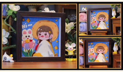 Cute Tulip Girl Needle felted Painting Kit Needle felting Project Needle felting For Beginners