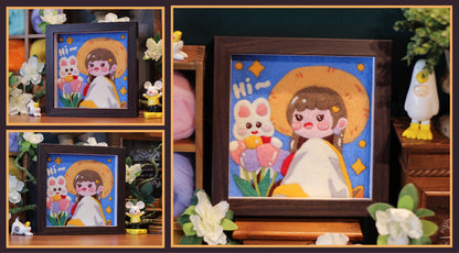 Cute Tulip Girl Needle felted Painting Kit Needle felting Project Needle felting For Beginners