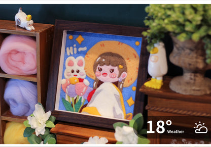 Cute Tulip Girl Needle felted Painting Kit Needle felting Project Needle felting For Beginners