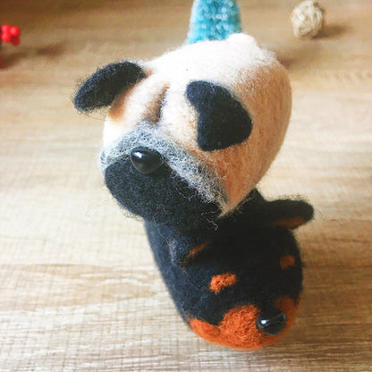 Handmade Needle felted dog felting kit project Animals Pug cute for beginners starters