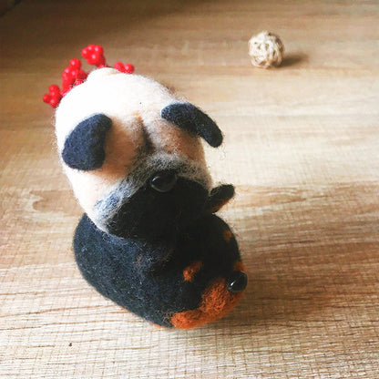 Handmade Needle felted dog felting kit project Animals Pug cute for beginners starters