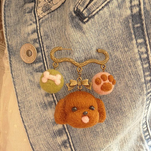 Needle Felted Felting project Animal Dog Poodle Cute Brooch Accessories