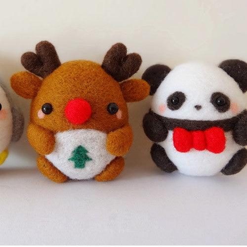 Needle Felted Felting project Animals Christmas penguin Reindeer Panda Cute Handmade