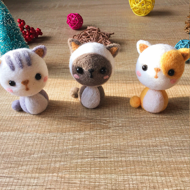 Handmade Needle felted felting kit project Animals cats cute for beginners starters