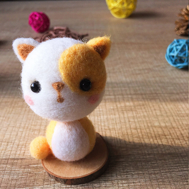 Handmade Needle felted felting cat kit project Animals cute for beginners starters