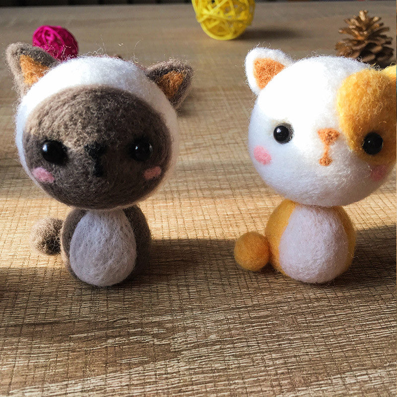 Handmade Needle felted felting kit project Animals cats cute for beginners starters