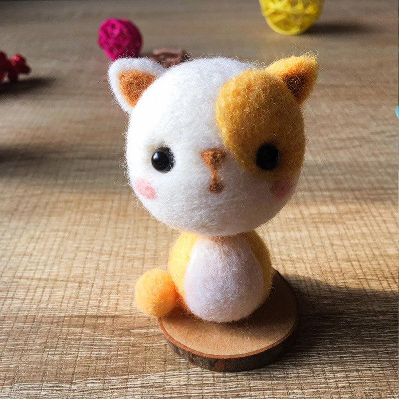 Handmade Needle felted felting cat kit project Animals cute for beginners starters