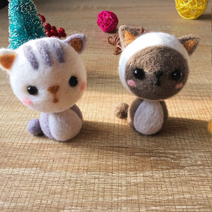 Handmade Needle felted felting kit project Animals cats cute for beginners starters