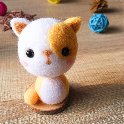 Handmade Needle felted felting cat kit project Animals cute for beginners starters