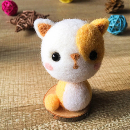 Handmade Needle felted felting cat kit project Animals cute for beginners starters