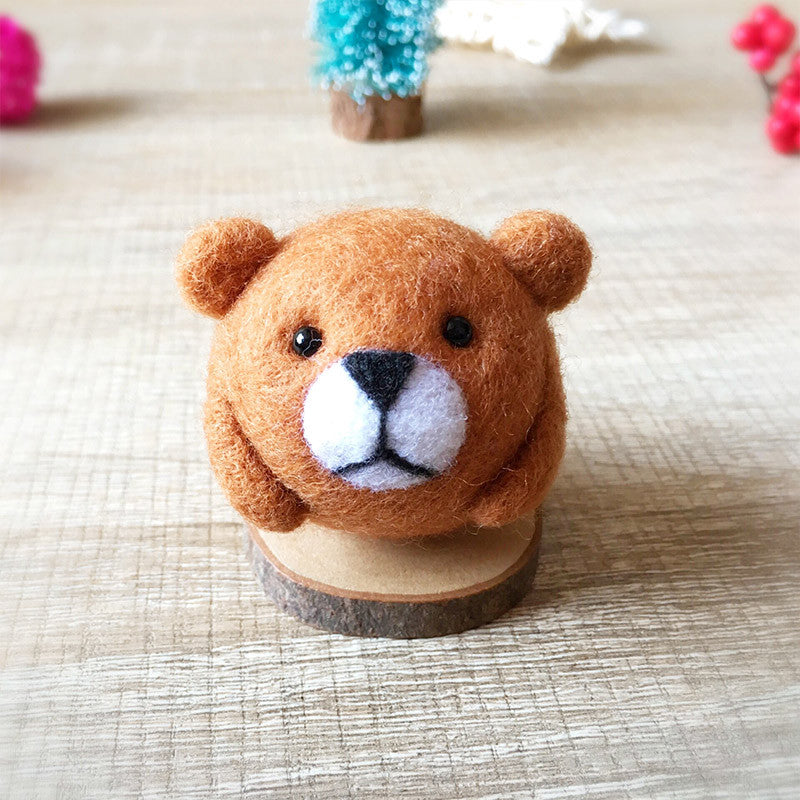 Handmade Needle felted felting kit project Woodland Animals bear cute for beginners starters