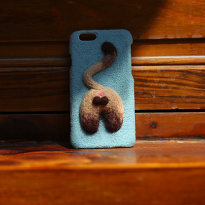 Handmade needle felted cute animal project cat kitten's butt iphone case