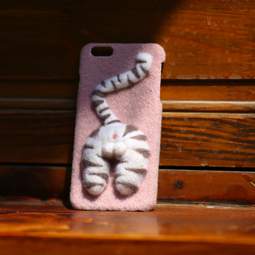 Handmade needle felted cute animal project cat kitten's butt iphone case