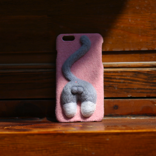 Handmade needle felted cute animal project cat kitten's butt iphone case