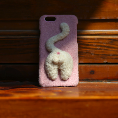 Handmade needle felted cute animal project cat kitten's butt iphone case