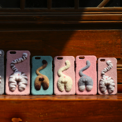 Handmade needle felted cute animal project cat kitten's butt iphone case