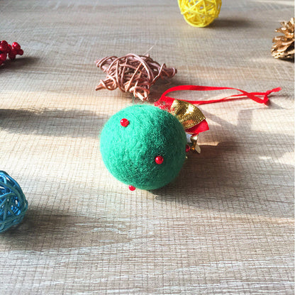 Handmade needle felting felted project christmas bauble green ball tree ornamant christmas decor decoration