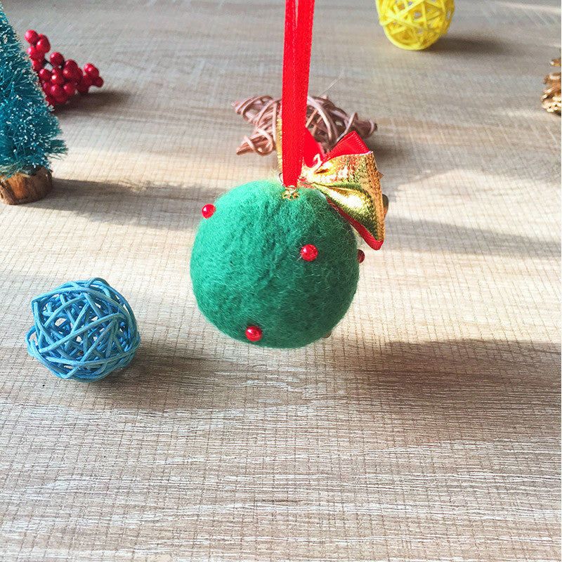 Handmade needle felting felted project christmas bauble green ball tree ornamant christmas decor decoration