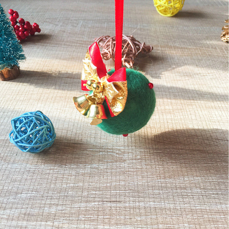 Handmade needle felting felted project christmas bauble green ball tree ornamant christmas decor decoration