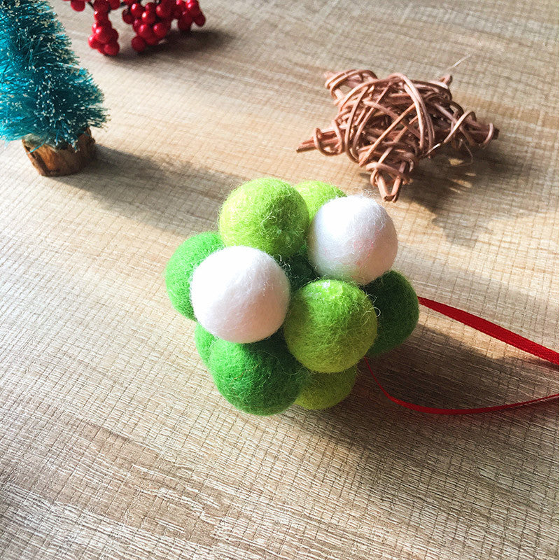 Handmade needle felting felted project christmas bauble green ball tree ornamant christmas decor decoration