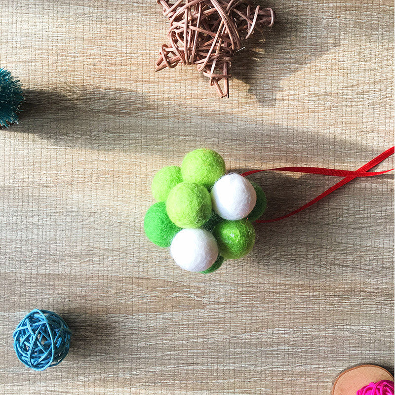 Handmade needle felting felted project christmas bauble green ball tree ornamant christmas decor decoration