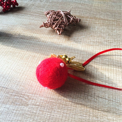 Handmade needle felting felted project christmas bauble red ball tree ornamant christmas decor decoration